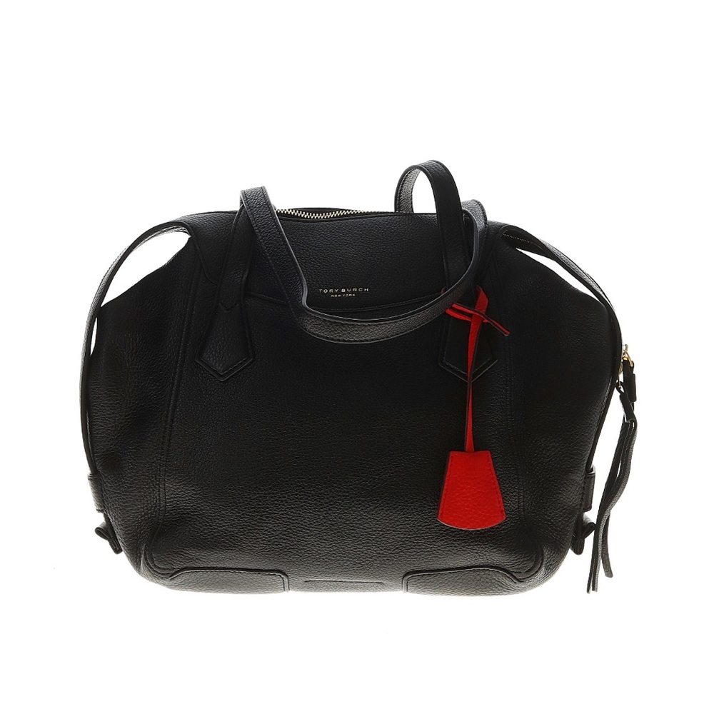 Tory Burch Black Satchel with Red Accent
